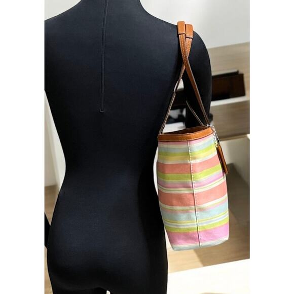 Y2K Coach F13552 Hamptons Twill Stripe Tote Bag & Graffiti Script Large Wristlet - Picture 12 of 16